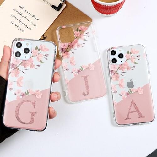 Fashion Initial Letter A To Z Pink Peach Flower Phone Capa For Huawei P30 Lite New Edition P20 Pro P40 Lite E Soft Silicone Case