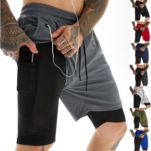 2021 Running Shorts Men 2 In 1 Double-deck Quick Dry GYM Sport Shorts Fitness Jogging Workout Shorts Men Sports Short Pants