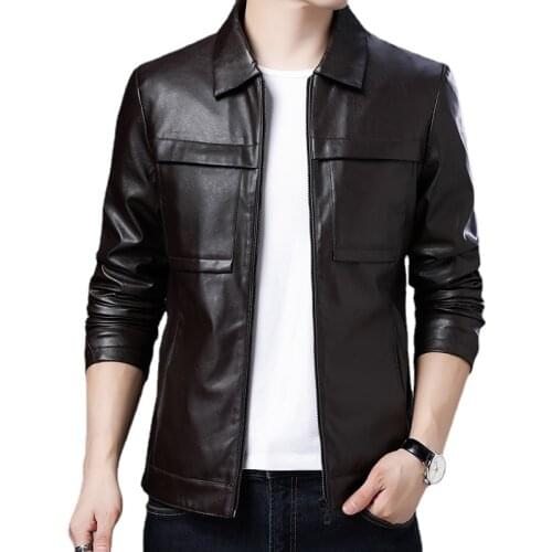 Soft Mens Leather Jacket/Comfortable Simple Business Faux Leather Coat/Mens Autumn Pure Color Waterproof Leather Jacket