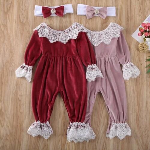 NEW 2020 Newborn Baby Girl Lace Velvet Plush Romper Long Sleeve Jumpsuit Bodysuit Outfits