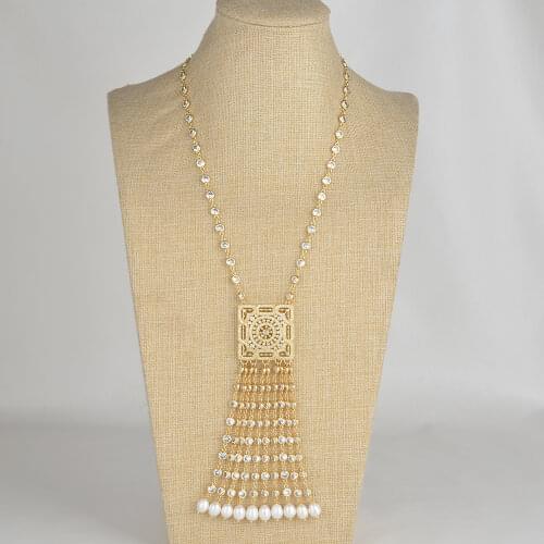 Jewelry 21'' White Rice Pearl Yellow Gold Color Plated Chain Necklace