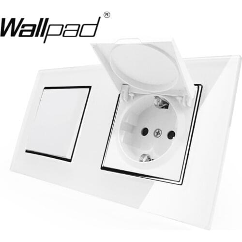 Switch and EU Socket with Cap Wallpad Crystal Glass Panel 110V-250V 1 Gang Switch and Dust Cap Schuko EU Socket with Claws Clips