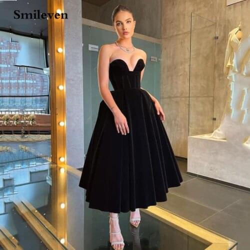 Smileven Simple And Clean Velvet Formal Evening Dress Sweetheart Neck Prom Dresses Ankle Length Evening Party Gowns