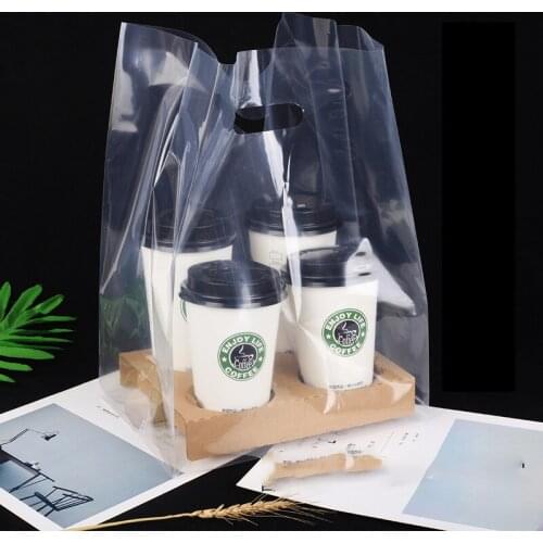 Clear Juice Handle Bags Coffee Tote Bag White Transparent Packaging Pocket Single Double Cup Plastic Bags Cokes Tea Drink Pouch