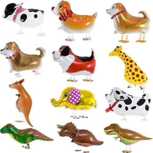 Walking Animal Helium Balloons Cute Pet Dog/Cat/Dinosaur Foil Balloon Birthday Party Supplies Animal Theme Kids Toy Air Globos