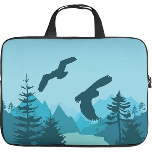 Blue Forest Mountain Birds Tablet Bag Cute 3D Print Laptop Protective Case Cover Water Repellent Polyester Notebook Case for