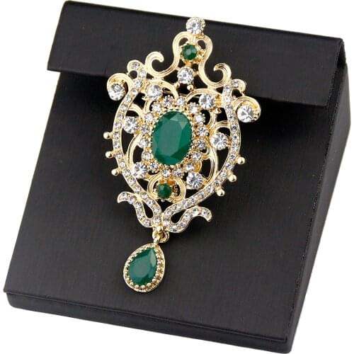 Sunspicems Gold Color Flower Women Brooch Pin Ethnic Crystal Wedding Jewelry Indian Arab Bridal Bijoux Morocco Caftan Brooches