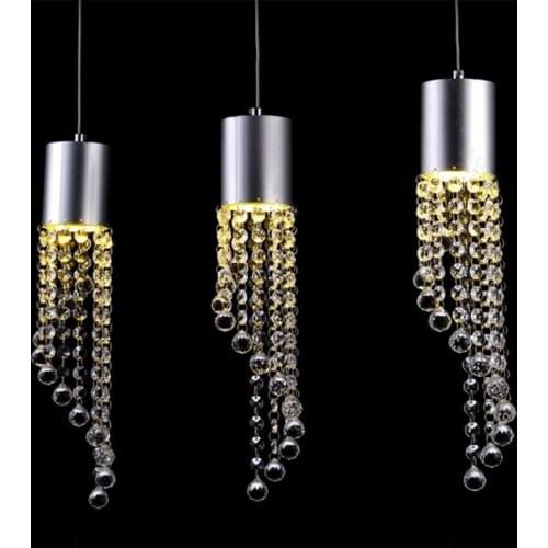 5W Led Lamp Modern Crystal Pendant Light Kitchen Dining Room Shop Silver Metal 3 Heads Home Rope Lighting Fixtures 220V