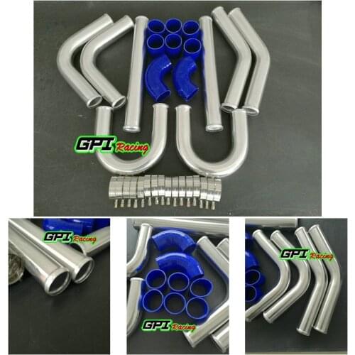 Universal 3" 76 MM Polished 8 PCS Aluminum FMIC Intercooler Piping Kits Pipe