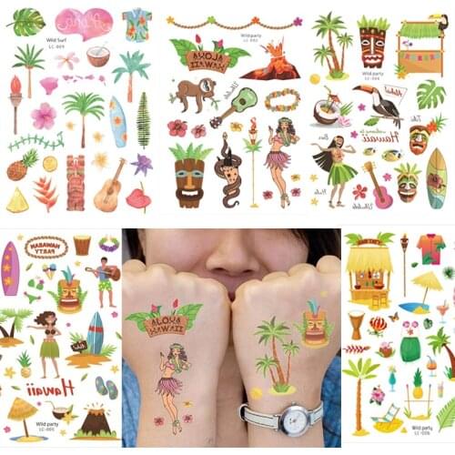 WEIGAO Hawaiian Beach Party Water Proof Tattoo Stickers Fun Aloha Flamingo Theme Birthday Decor Kids Luau Party Temporary Tattoo