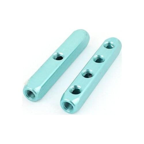 Air Compressor 1/4BSP 4 Way Hose Pipe Inline Manifold Block Splitter Teal 2 Pcs