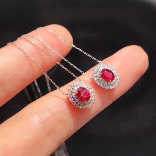 AEAW 18K White Gold 0.3 Natural Ruby with 0.166ct Natural Diamond Engagement Pendant Necklace Accessories Women Romantic Gift