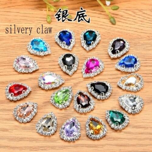 18*25mm 40pcs/pack DR shape sew on rhinestones high-quality Crystal glass with silvery claw DIY fashion accessories Hot YJ29