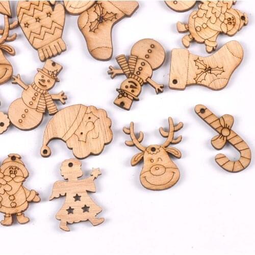 20Pcs 28-30mm Christmas Wood Crafts Pendent Hanging DIY Xmas Tree Decoration For Home Natural Wooden Ornaments Kids Toys m2210