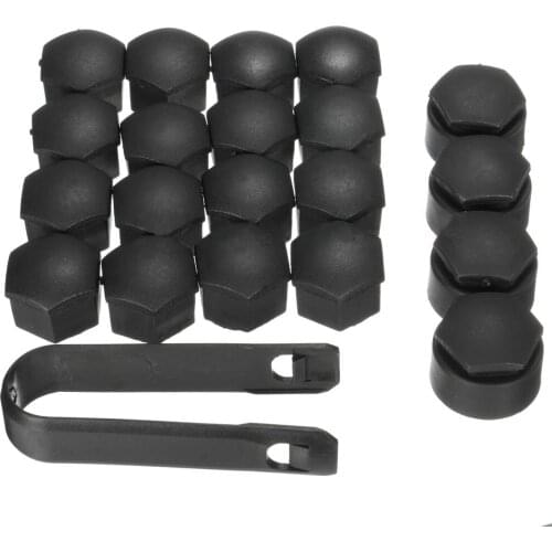 20pcs/lots Matte Black 17mm Wheel Lug Bolt Nut Cap Cover+Removal Tool Key For Audi