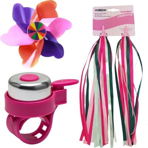 3PCS Children Bike Grips Tassels Bell Set Scooter Ribbons Handlebar Weave Streamers Bike Accessories (Tassels, Bell and Win