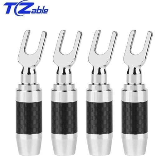 5PCS Speaker Connector Banana Y Plug Fork Spade Carbon Fiber Rhodium Plated U/Y Spade Audio Connector Male Wire Clamps