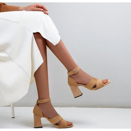 All Melody Sandalias de Mujeres Women Sandals 2021 New Arrival 7cm High Thick Heel 1cm Platform Solid Flock Casual Black Beige