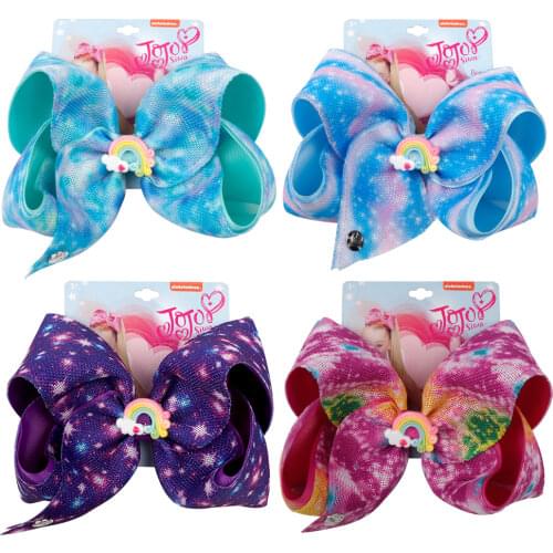 Hair Accessories Jojo Bows 8 Inch large Hair Bows for Girls Cute Rainbow Linen Printed Bowknot with Clips Kids Hairgrips