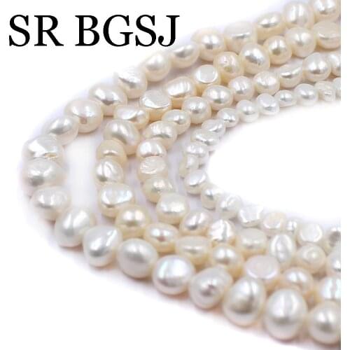 Free Shipping 4-5mm 6-7mm 8-9mm White Natural Freshwater Baroque Pearl Jewelry DIY Spacer Beads 14"
