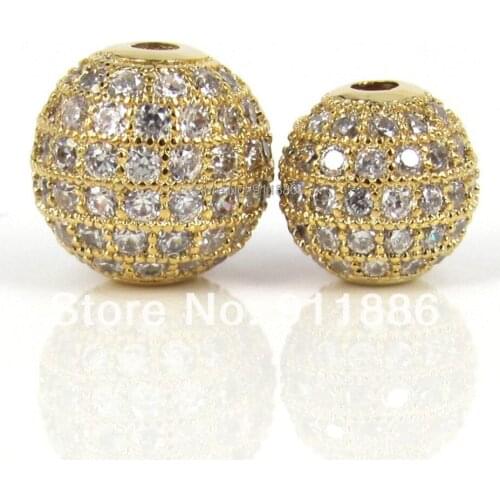 6mm 8mm 10mm 12mm 14mm 16mm Micro Pave White cz Zircon Metal Round Spacers Beads Fit Macrame Bracelet Making Accessories