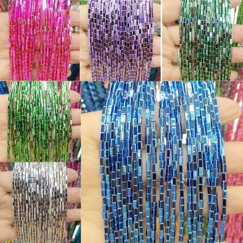 2*4mm Hematite Loose Beads Natural Stone Colorful Plating Cuboid Beaded for Women Jewelry Making DIY Hot Bracelet Necklace Parts