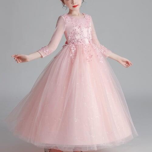 Kids Dresses For Girls Wedding Party Frock Flower Gown Princess Evening Summer Childrens Mesh Sleeve Dress
