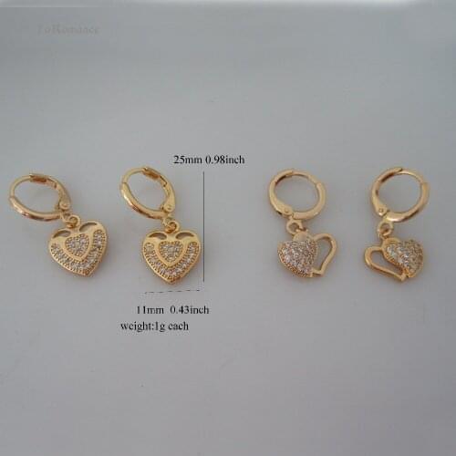 Foromance/- YELLOW GOLD GP OVERLAY DANGLE TALL 0.98" EARRING HEART SHAPED WITH STONES GREAT DESIGN