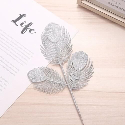 Simulation 3 Forks Christmas Hollow Glitter Phoenix Tail Leaves Tree Branch Christmas Tree Wreath Hanging Decorations Pendant