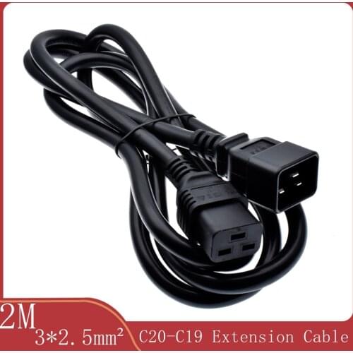 IEC320 Female C19 to Male C20 Power Mains Extension Cable 3X2.5mm square 2m for PDU UPS 16A Heavy-Duty Computer