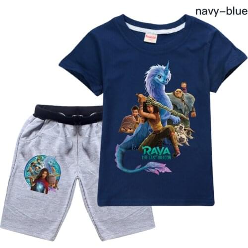 Summer New Kids T-shirt Shorts Set Boys Girls Cartoon Raya and The Last Dragon Short Sleeve Shirt Top + Shorts 2-piece Suits