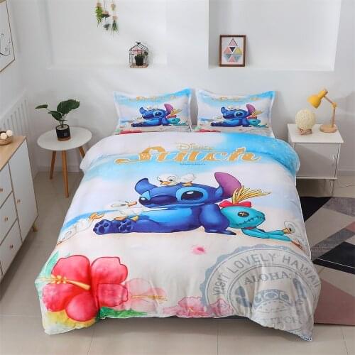 Disney Kid Bedding Set Lilo and Stitch Double Duvet Cover With Pillowcases Twin Queen King Bedclothes For Child Girl Adult Gift