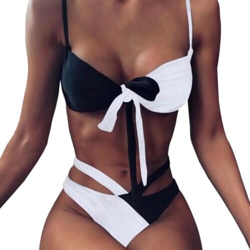 2Pcs Women Sexy Leopard Patchwork Padded Bra Briefs Bikini Set Swimsuit Swimwear