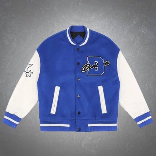 Harajuku College Style Furry Stars Letter Embroidery Baseball Jacket Mens Hip Hop Casual Patchwork Stand Collar Jackets Couples
