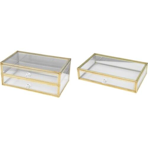 Retro Square Jewelry Storage Trinket Display Drawer Box Organizer Home Decor