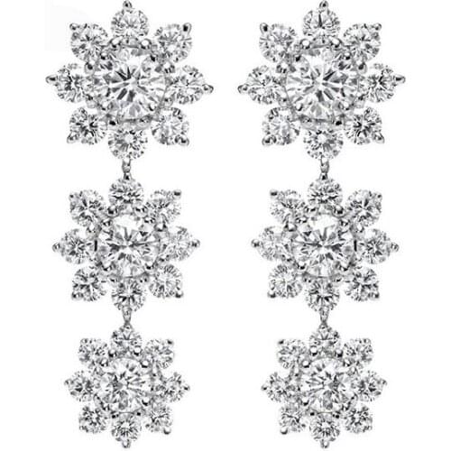 Hot sell Europe & American sunflower inlaid zircon earring s925 silver temperament long earring 2021 women DIY fine jewelry gift