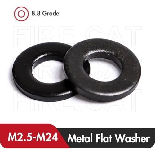 Metal Flat Washers Black Carbon Steel Gaskets M2.5 M3 M4 M5 M6 M8 M10 M12 M14 M16 M18 M20 M22 M24 Ring Spacers Shims Pad Washer