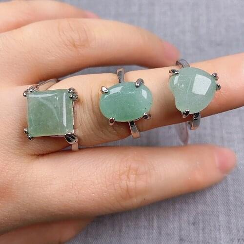 Trendy-beads Summer Style Natural Green Aventurine Stone Geometric Ring Fashion Jewelry Wedding Finger Rings