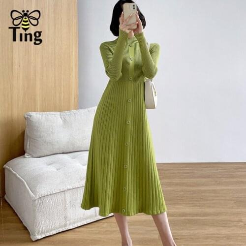Tingfly Fashion Knitting A Line High Quality Winter Knitwear Dress Slim Chic Vintage Elegant Midi Long Vestidos Zaful Robe Traf