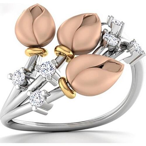 Fashion Rose Gold Color Bud Charms Rings for Women Bridal Wedding Party Engagement CZ Crystal Rings Elegant Jewelry