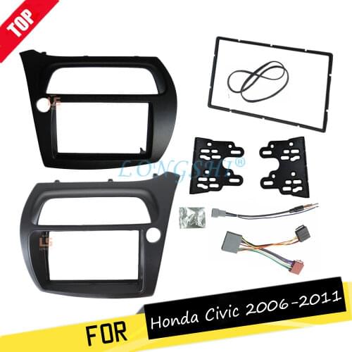 LONGSHI Double Din Fascia for Honda Civic Radio DVD Stereo Panel Dash Installation Face Frame with Wire Harness Antenna 2DIN