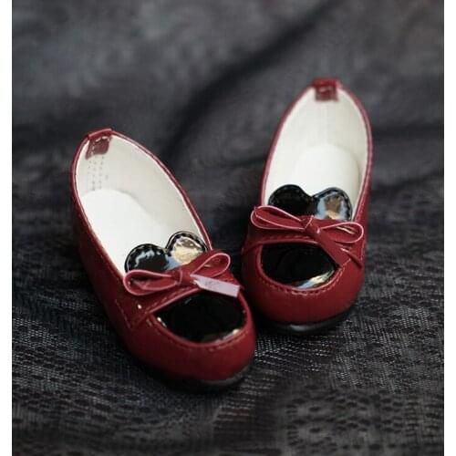 N01-X090 children handmade toy 1/3 1/4 Doll Accessories BJD/SD doll shoes Shallow mouth blackening red color 1pair