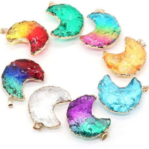 Natural Stone Crystal Pendants Moon Colorful Quartzs Gold Plated for Jewelry Making Charms Necklace Accessories DIY Gift