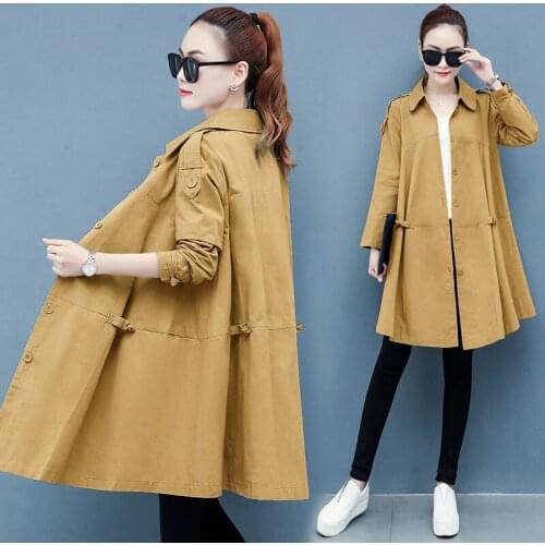 2021 Women Trench Coat Spring Autumn Windbreaker Female Fashion Long Sleeve Loose Thin All-Match Coat Ladies Outwear Plus Size
