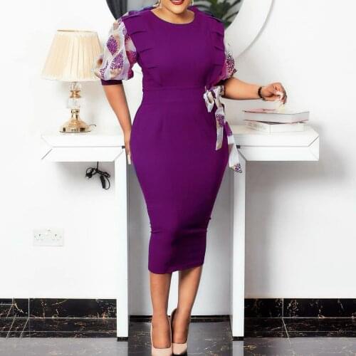 Office Dresses For Women Pencil Dress Red v Neck Short Sleeve Bodycon High Waist Mid Calf Elegant Business Work Cloth Dress Midi