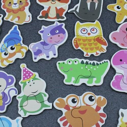 12pcs/pack Small Wood Animals Puzzles Toys for Kids Intelligence Early Educational Construction Pattern Gift Kids Puzzle Toys