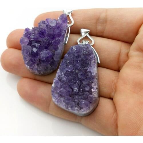 Natural amethysts druzy Pendant Raw Amethysts geode Pendant Gems stone Necklace Christmas Gift for women girls