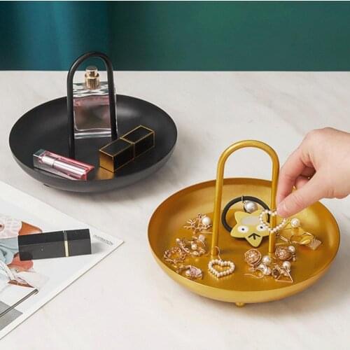 Portable Jewelry Display Tray Dessert Storage Tray Sundries Makeup Organizer Wrought Iron with Handle Storage Holder for Women