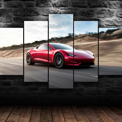 5 Piece Tesla Roadster Car Poster Canvas Picture Print Wall Art Canvas Painting Wall Decor for Living Room No Framed