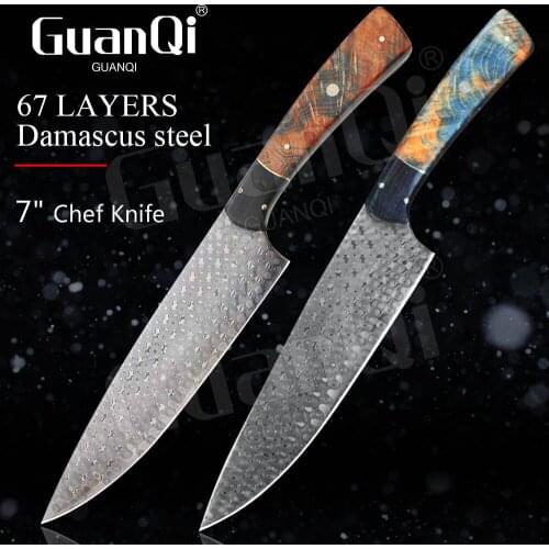 Professional 7" Damascus Steel Chef Knife Kitchen Knife Japanese Cooking Kitchen Knife Meat Cleaver Slicing Knife Utility Knife